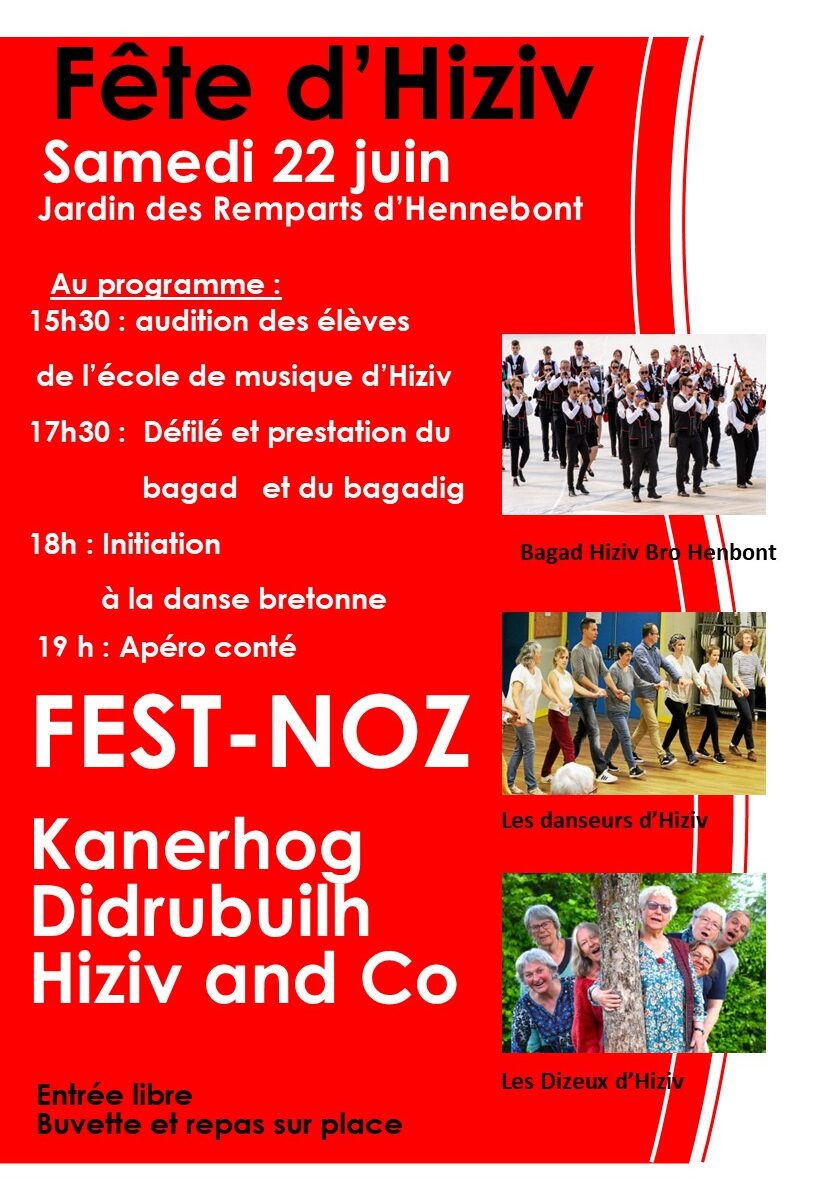 Affiche Fête d'Hiziv, samedi 22 juin 2024, jardin des remparts d'Hennebont